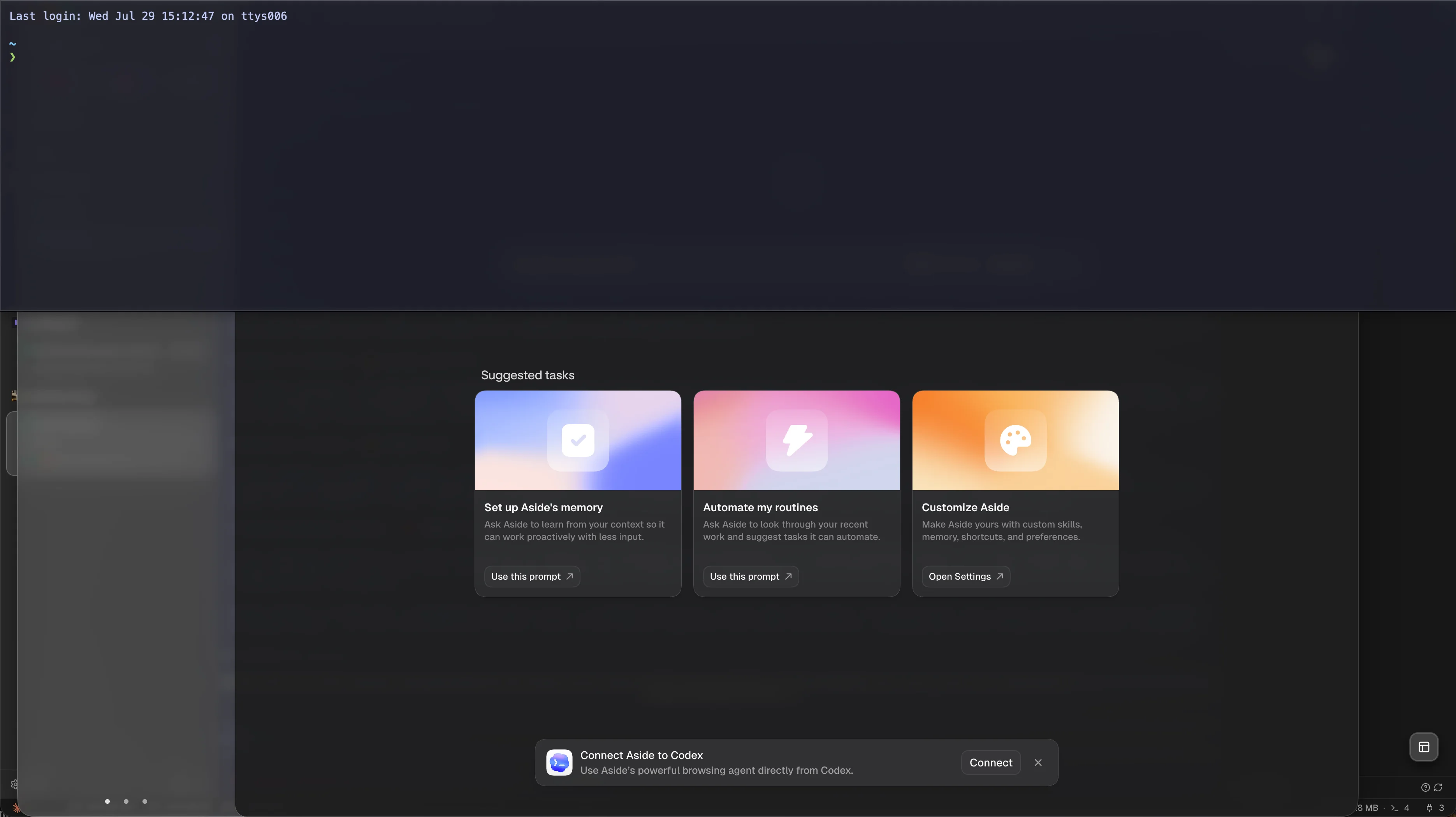 다른 앱 위로 내려온 Ghostty quick terminal