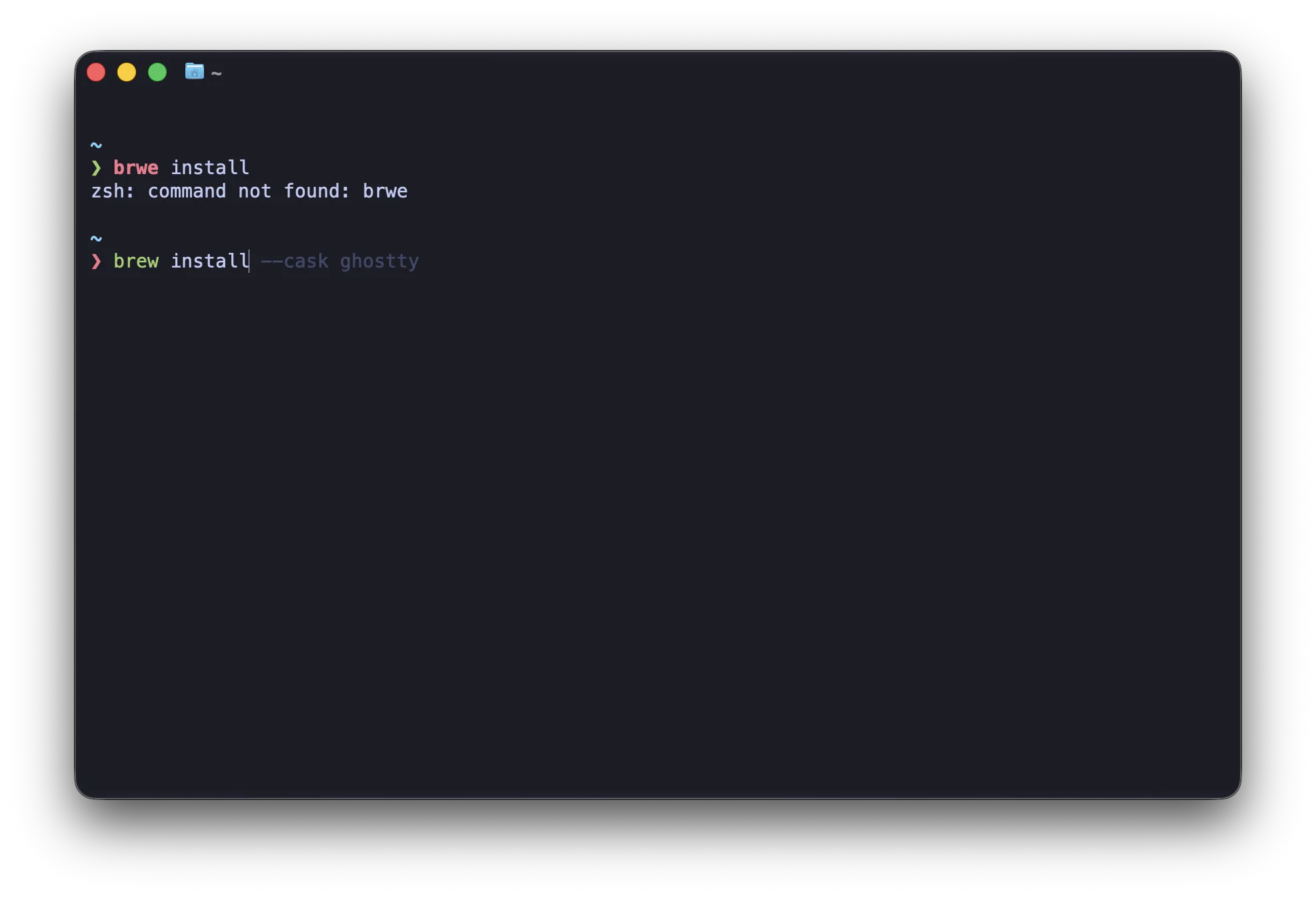 zsh-syntax-highlighting과 zsh-autosuggestions 동작 모습 — 오타는 빨간색, 정상 명령은 초록색, 회색 자동완성 제안